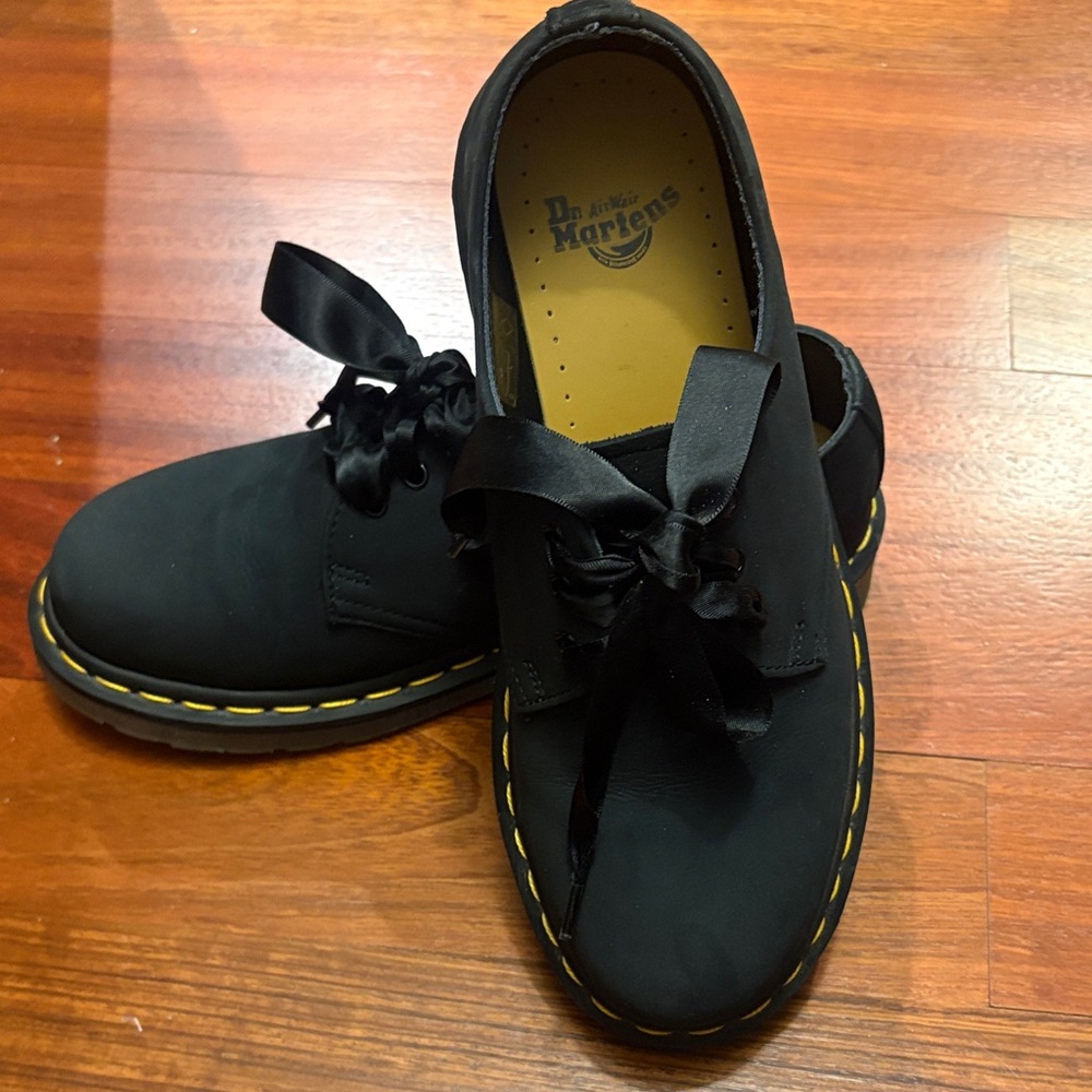 Dr. Martens Black Satin Lace Shoes - Picture 2 of 8